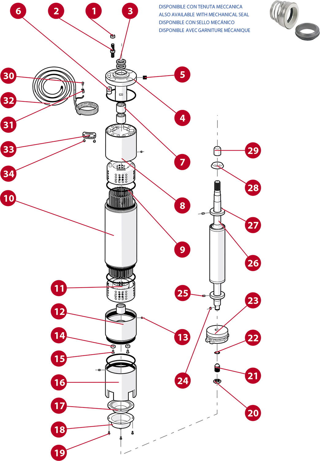 Spare parts for submersible motors 6, 8, 10 inches